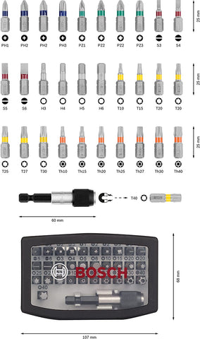 BOSCH Professional Set Da 32 Pezzi, Bit Di Avvitamento Extra Hard, Nero